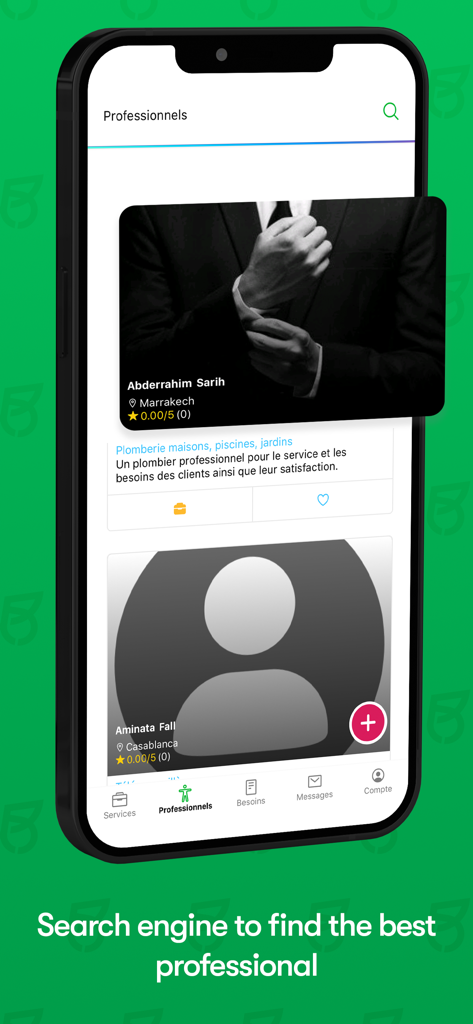 Jobbers: Jobbing and Freelance - The Jobbers mobile app search screen showing profiles of local and digital professionals.