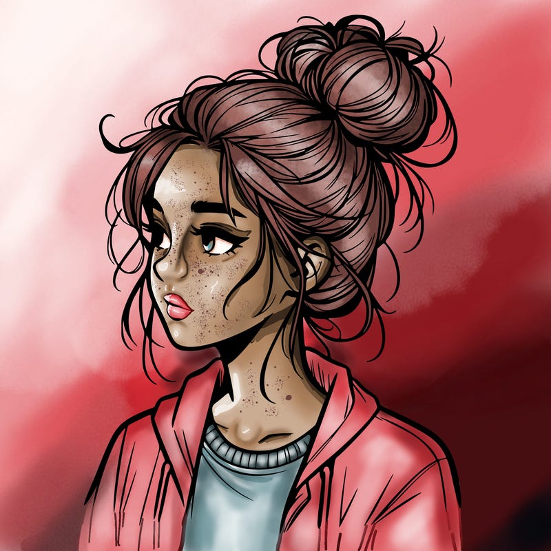 realistic teenage girl with a messy bun