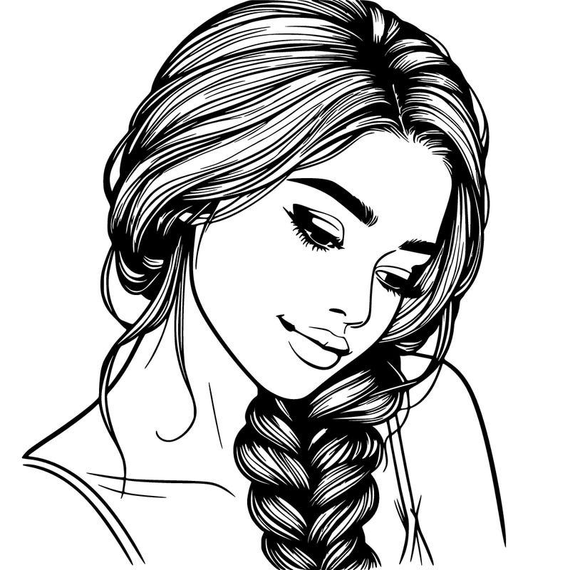 realistic woman braiding her hair