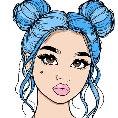 realistic girl with two buns on her hair and lips