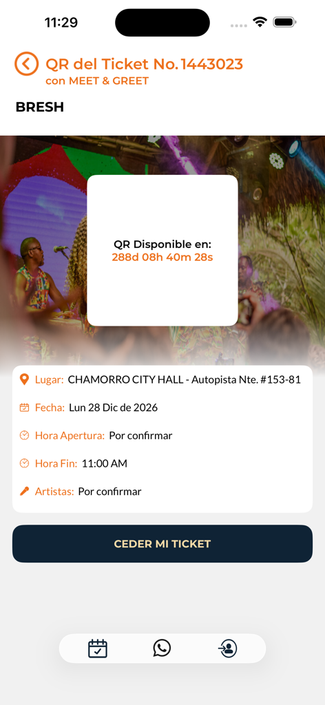 All Tickets App - All Tickets app showing event info and a countdown for the digital ticket QR code