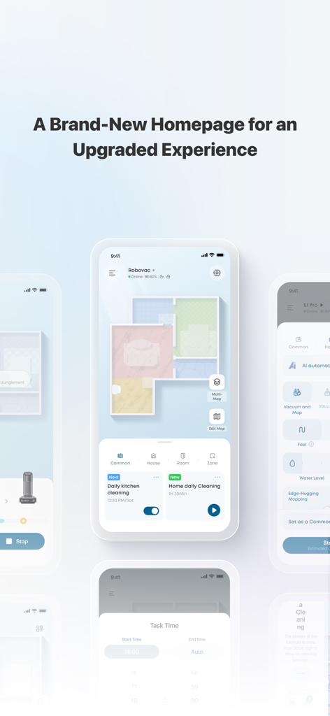 Eufy Clean app homepage showing a smart home floor plan and cleaning schedules