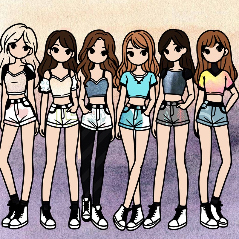 a group of girls wearing crop tops and shorts