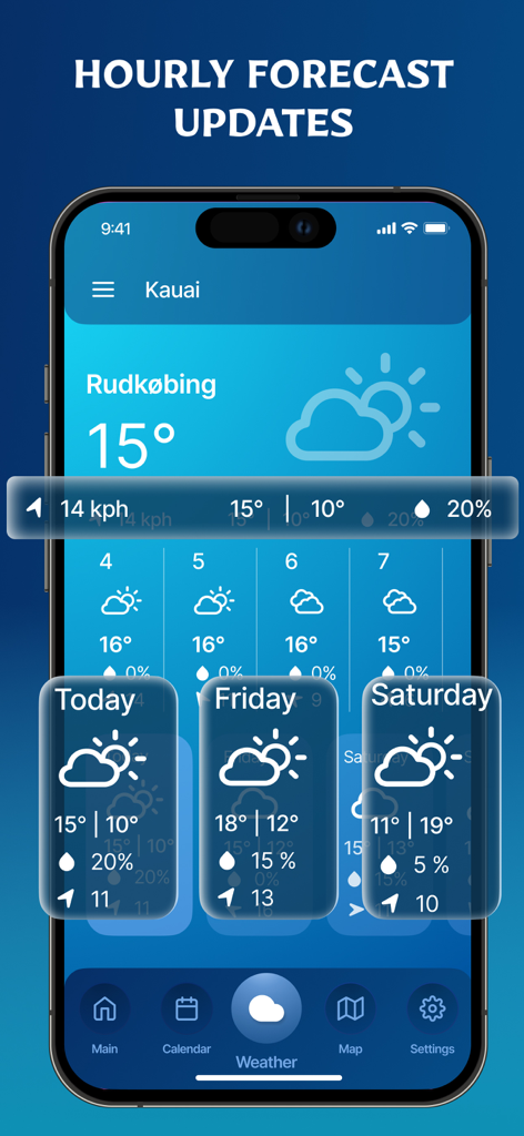 Weather Forecast & Tides Radar - Interface of the Weather Forecast and Tides Radar app showing hourly weather updates and daily forecasts