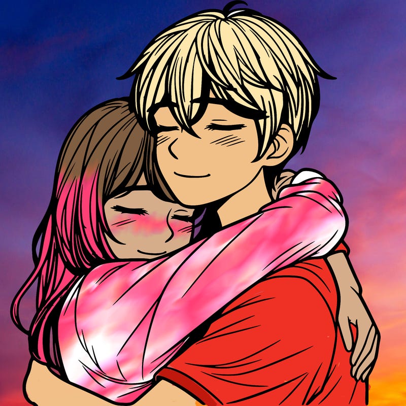 two people hugging, realistic