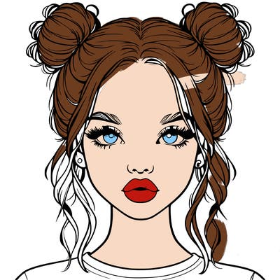 realistic girl with two buns in hair and lips