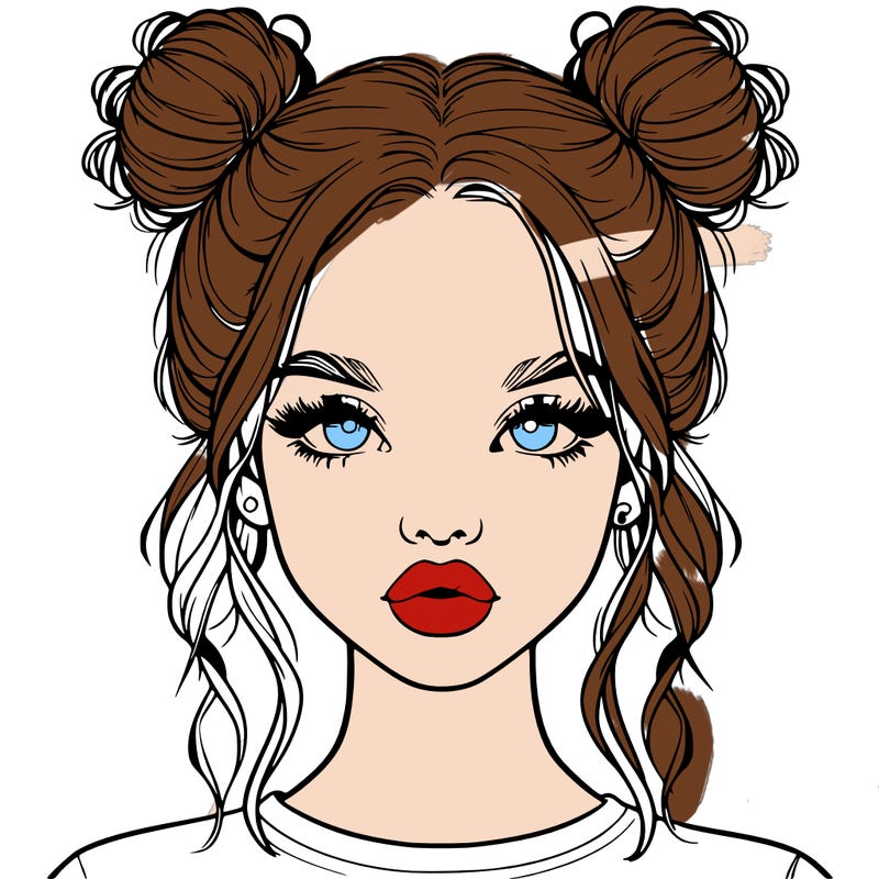 realistic girl with two buns in hair and lips