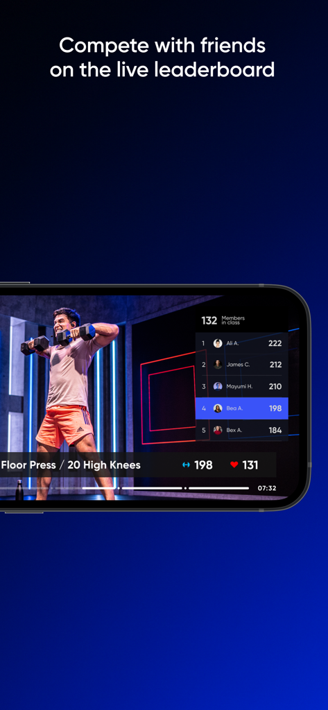 Fiit: Workouts & Fitness Plans - Fiit app interface showing a live leaderboard and real time workout metrics during a strength training session