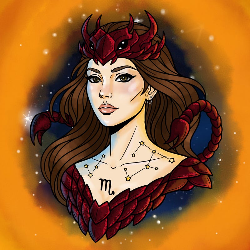 zodiac godess scorpio head to shoulders