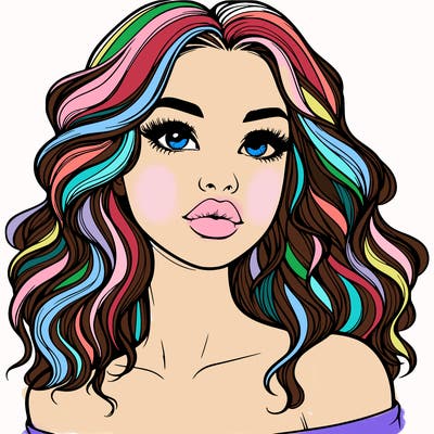 realistic girl with wavy hair and lips
