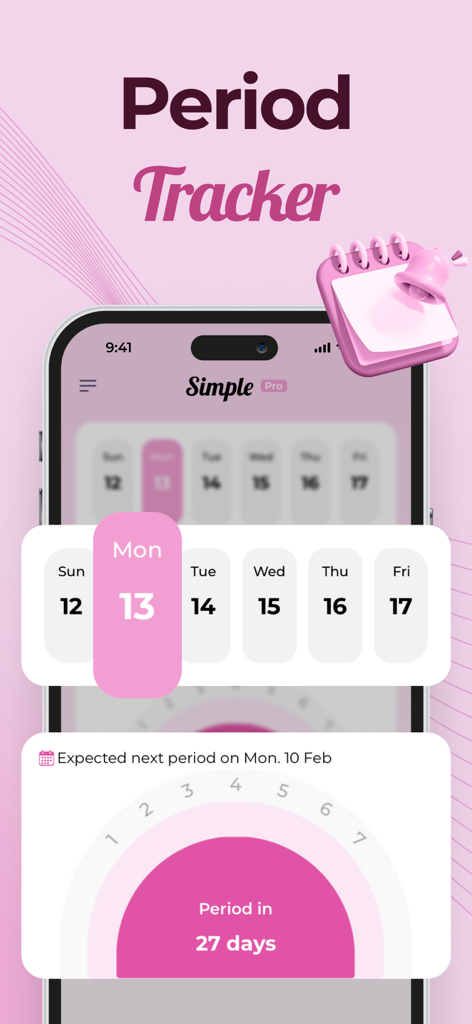 Simple Period Tracker - Simple Period Tracker app interface showing a cycle calendar and next period countdown on an iPhone
