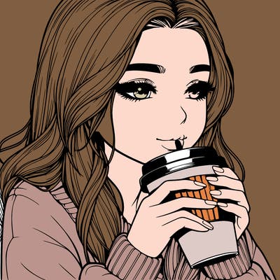 realistic girl drinking coffee