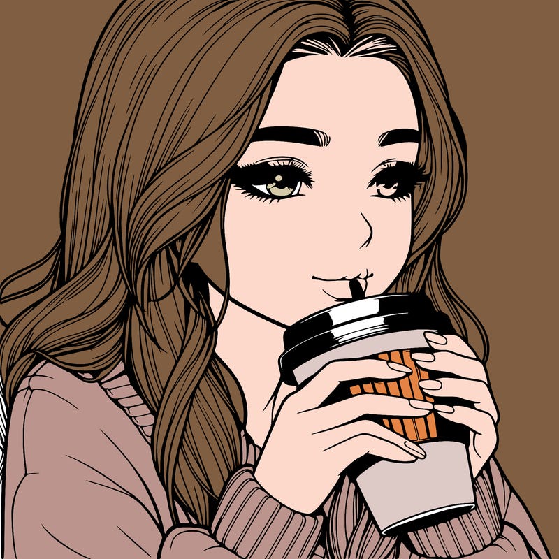 realistic girl drinking coffee