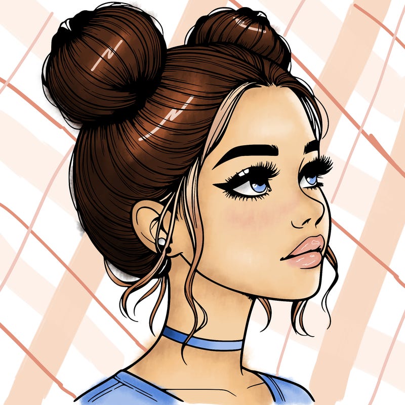 realistic girl with buns on the top of her head
