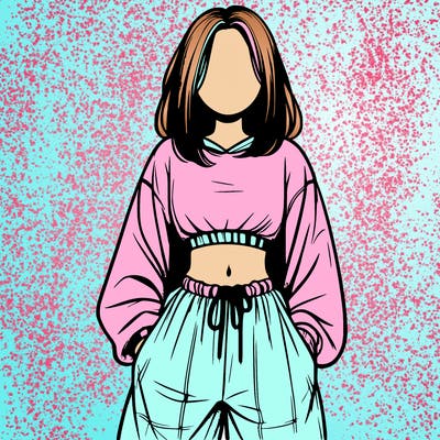 realistic girl faceless with baggy pants and a crop top