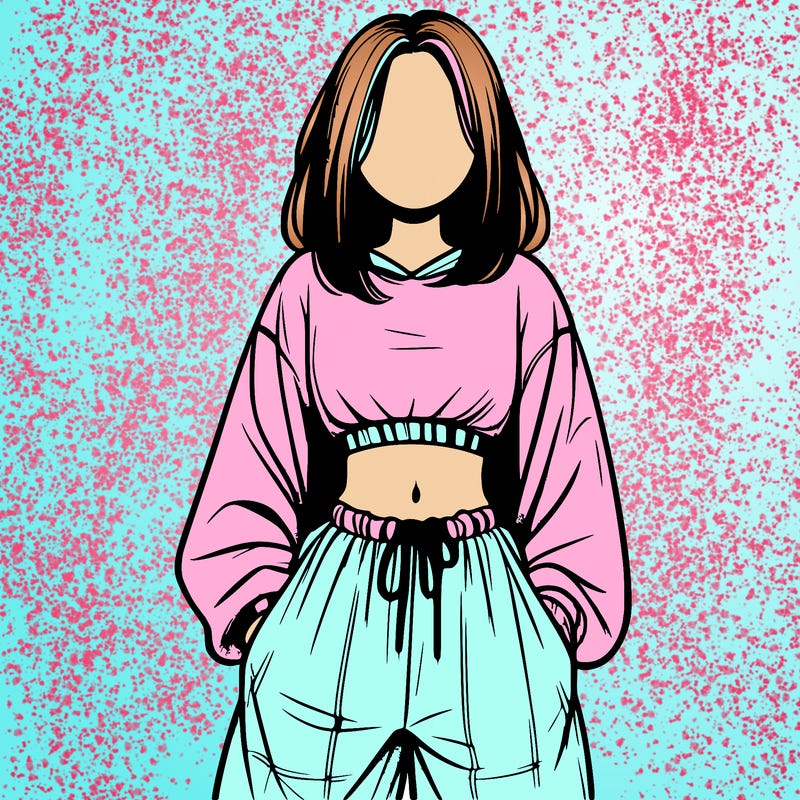 realistic girl faceless with baggy pants and a crop top