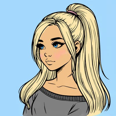 realistic girl with a high ponytail
