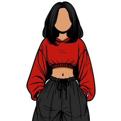 realistic girl faceless with baggy pants and a crop top