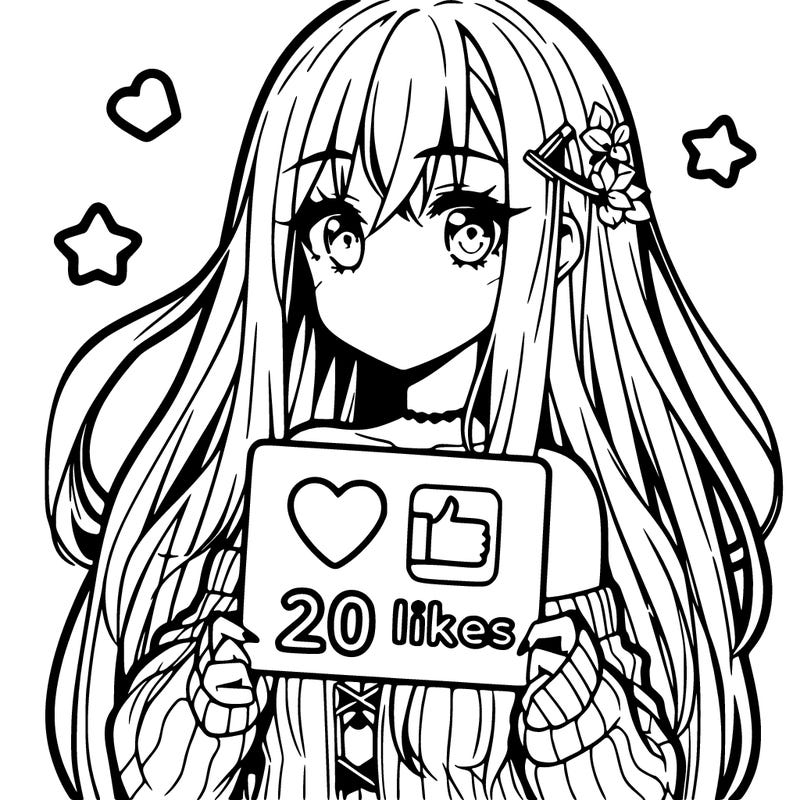 anime girl with long hair holds a 20 likes sign