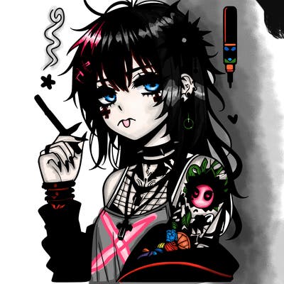 pretty and edgy gothic anime girl