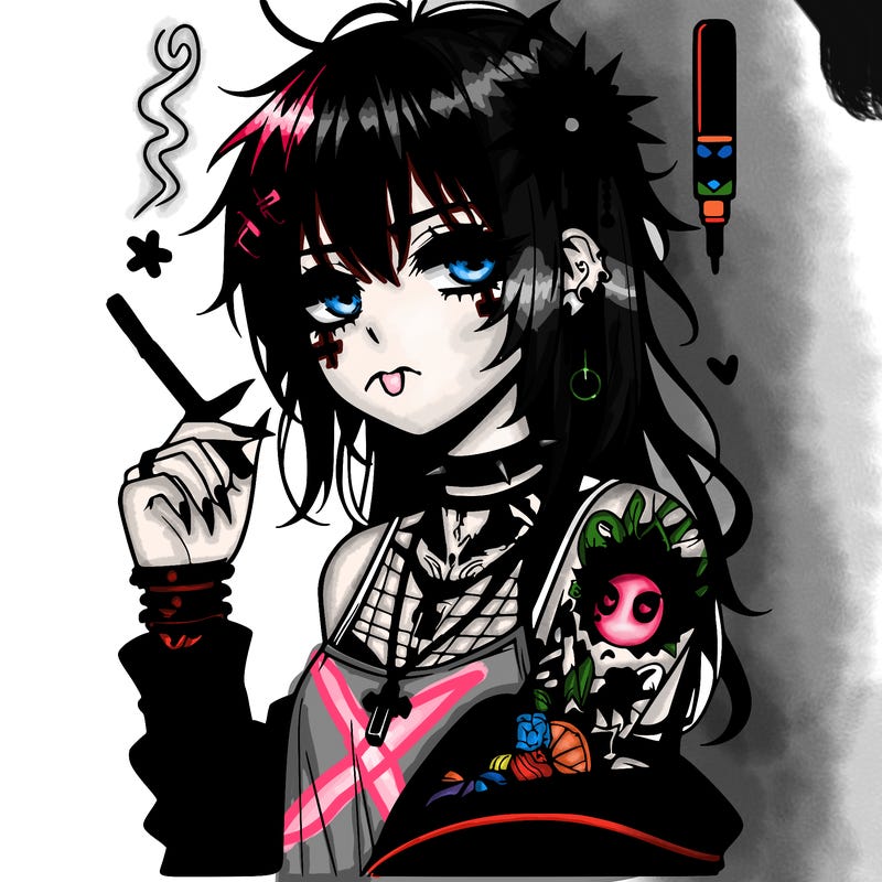 pretty and edgy gothic anime girl