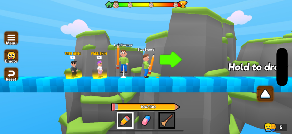 Players using giant pencils to draw paths in the Draw my Path Obby game