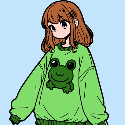 girl wearing frogging sweatshirt