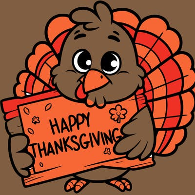 a turkey holding a sign that says 'happy thanksgiving'