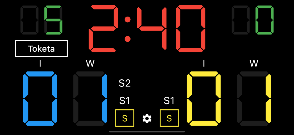 Judo Scoreboard - Digital judo scoreboard interface with match timer, osaekomi pin clock, and scoring for two competitors