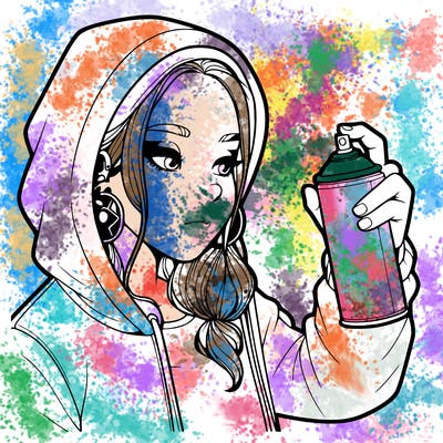 a realistic girl, spray painting