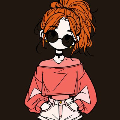 girl with a messy ponytail glasses a baggy crop top and jean shorts