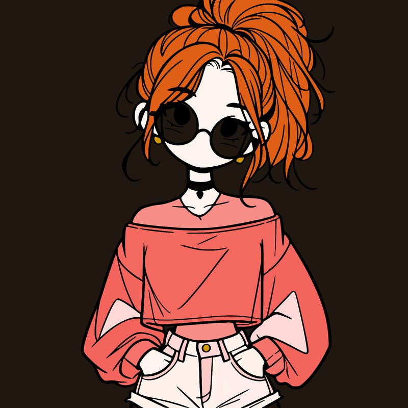 girl with a messy ponytail glasses a baggy crop top and jean shorts