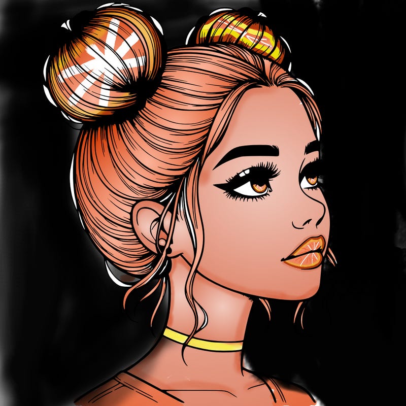 realistic girl with buns on the top of her head