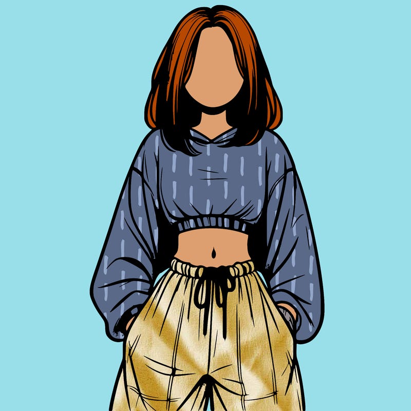 realistic girl faceless with baggy pants and a crop top