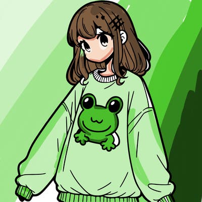 girl wearing frogging sweatshirt