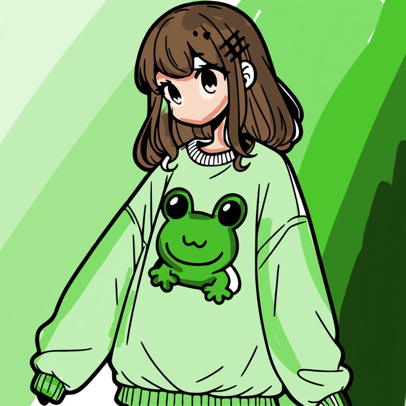 girl wearing frogging sweatshirt