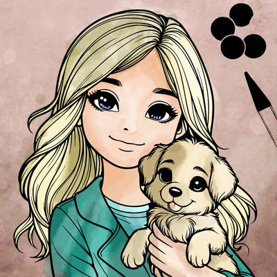 realistic girl holding a cute puppy