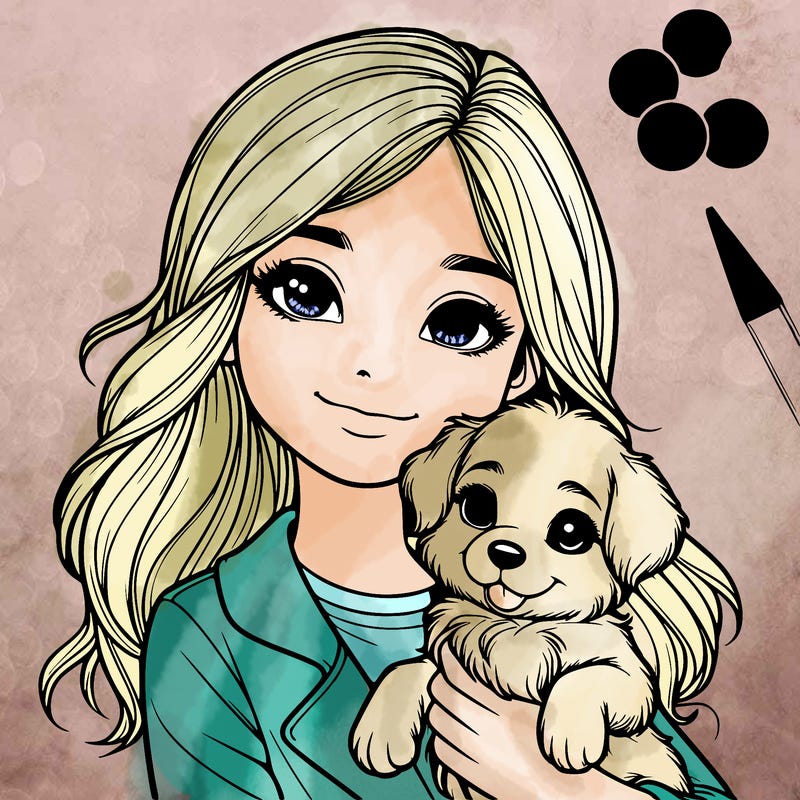 realistic girl holding a cute puppy