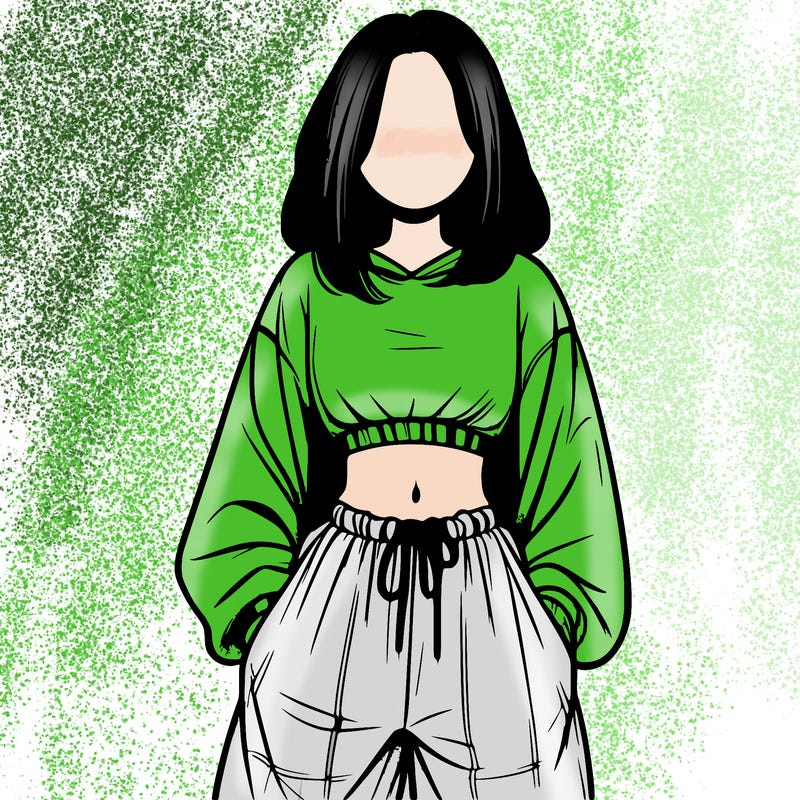 realistic girl faceless with baggy pants and a crop top