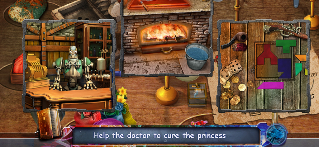 Space Legends: Full Adventure - Gameplay screenshot of Space Legends showing a robot bartender and various logic puzzles