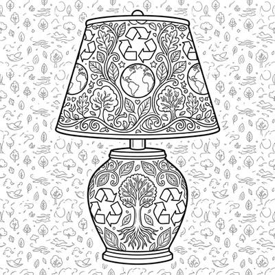 Illuminate your commitment to the planet with this captivating Earth Day table lamp coloring page. It features intricate designs of recycling symbols, globes, and lush nature patterns, offering a unique blend of artistry and environmental advocacy.