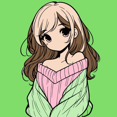 shy pretty girl wearing a sweater that is falling off one shoulder portrait