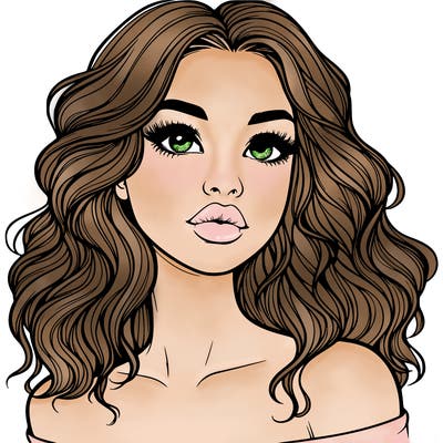 realistic girl with wavy hair and lips