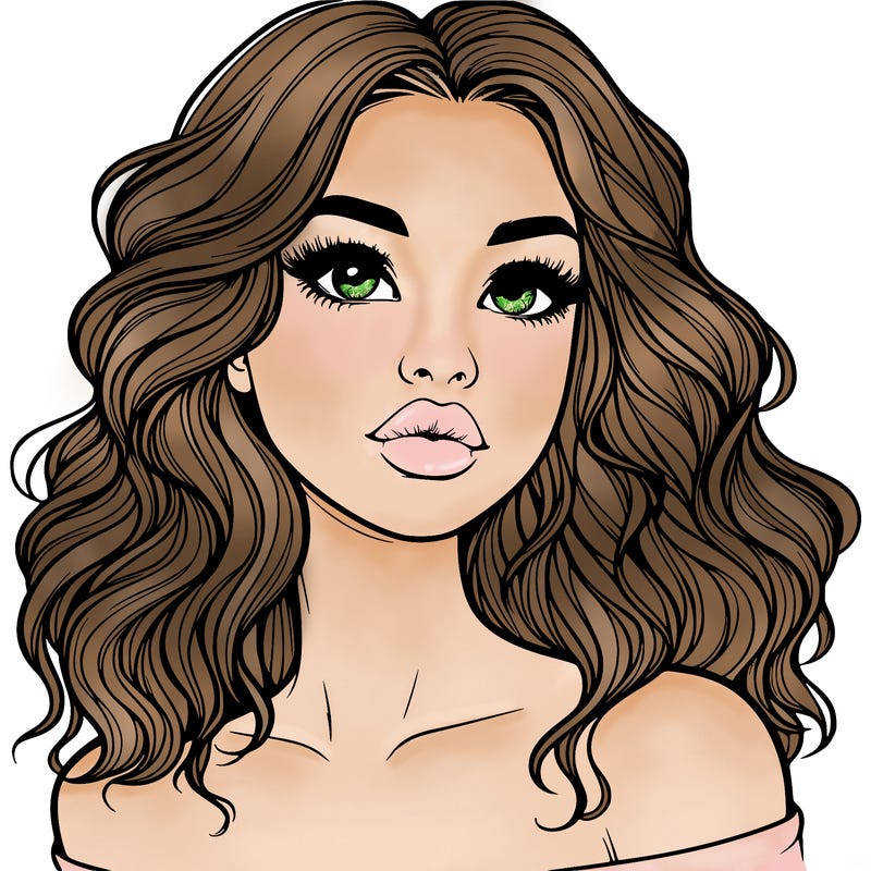 realistic girl with wavy hair and lips