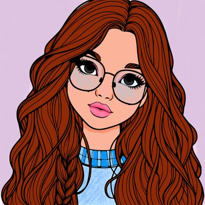 girl with long hair and freckles and glasses realistic