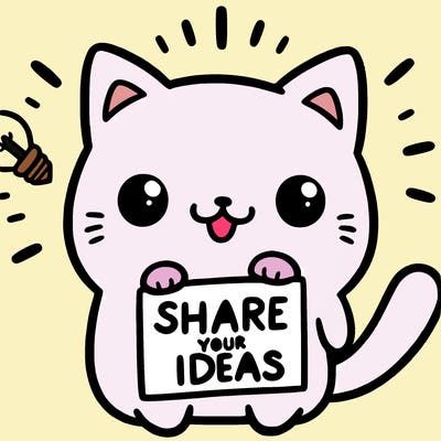 a cute cat saying share your ideas