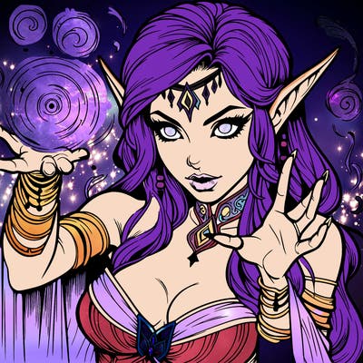 realistic scary beautiful elf sorceress casting spell