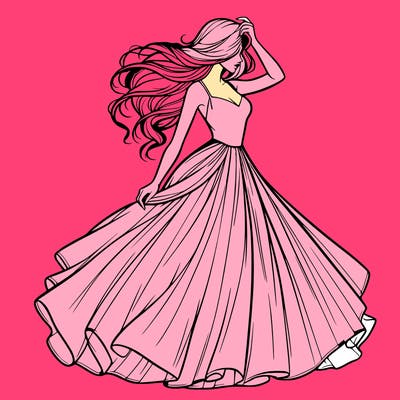 realistic woman with dress flowing in the wind