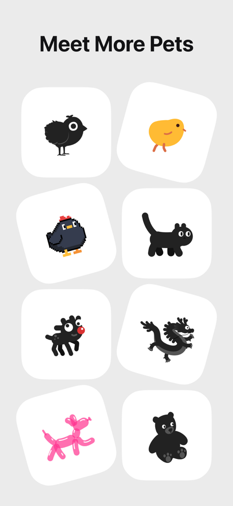 A collection of cute unlockable pet characters including a chick cat dragon and bear for the pomodoro timer