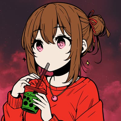 manga character drinking boba